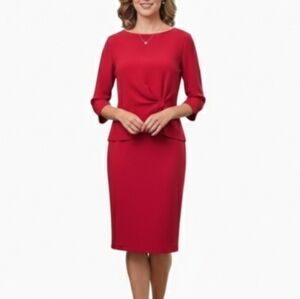 David Warren New York Red Side Tie - 3/4 Sleeve Professional Dress Size 14